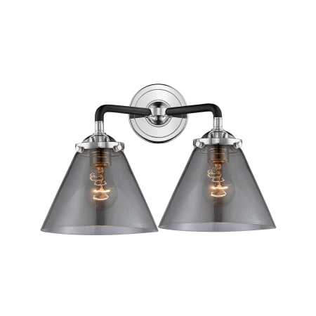 A large image of the Innovations Lighting 284-2W Large Cone Black Polished Nickel / Smoked