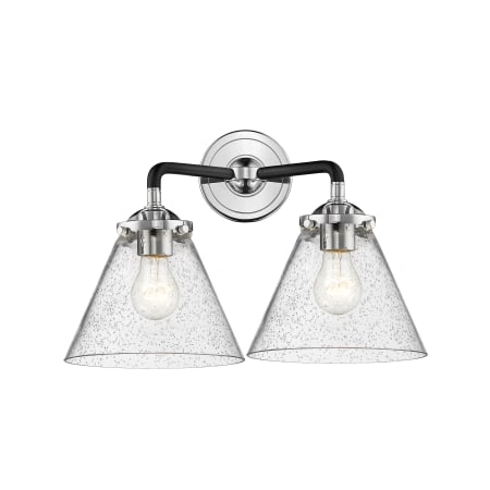 A large image of the Innovations Lighting 284-2W Large Cone Black Polished Nickel / Seedy