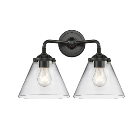 A large image of the Innovations Lighting 284-2W Large Cone Oil Rubbed Bronze / Clear