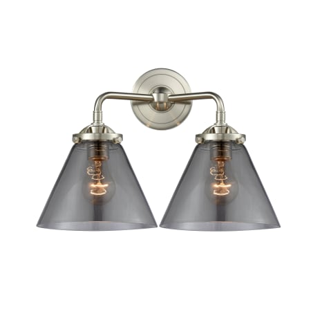 A large image of the Innovations Lighting 284-2W Large Cone Brushed Satin Nickel / Smoked