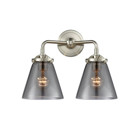 A large image of the Innovations Lighting 284-2W Small Cone Brushed Satin Nickel / Smoked