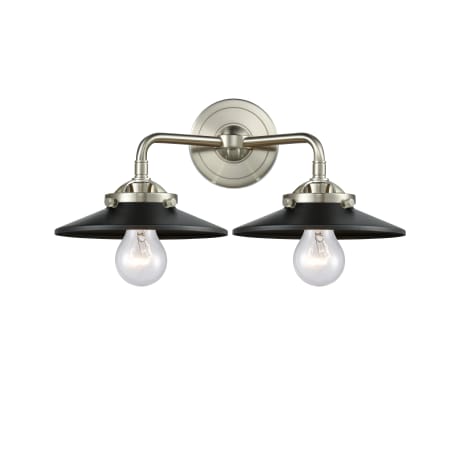 A large image of the Innovations Lighting 284-2W Railroad Brushed Satin Nickel / Matte Black