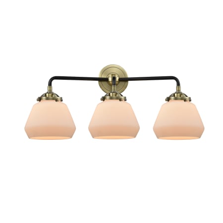 A large image of the Innovations Lighting 284-3W Fulton Black Antique Brass / Matte White Cased