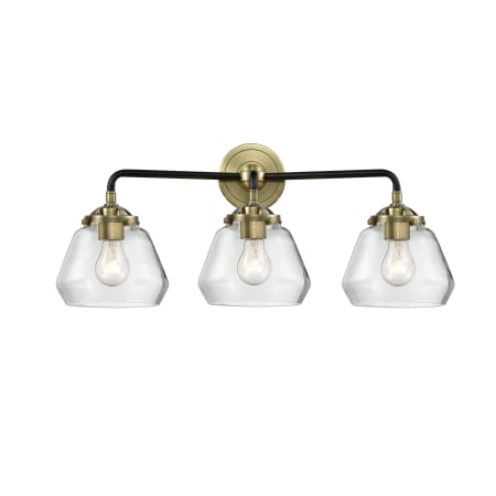 A large image of the Innovations Lighting 284-3W Fulton Black Antique Brass / Clear