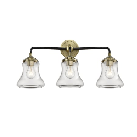 A large image of the Innovations Lighting 284-3W Bellmont Black Antique Brass / Clear