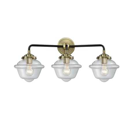 A large image of the Innovations Lighting 284-3W Small Oxford Black Antique Brass / Clear