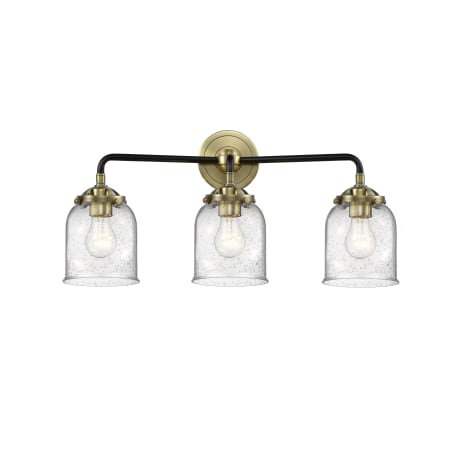 A large image of the Innovations Lighting 284-3W Small Bell Black Antique Brass / Seedy