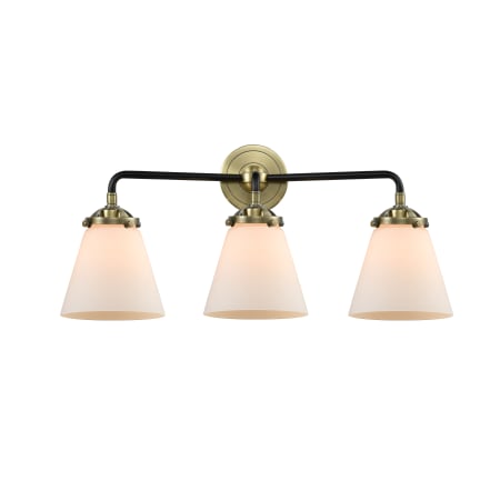 A large image of the Innovations Lighting 284-3W Small Cone Black Antique Brass / Matte White Cased