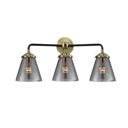 A large image of the Innovations Lighting 284-3W Small Cone Black Antique Brass / Smoked