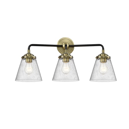 A large image of the Innovations Lighting 284-3W Small Cone Black Antique Brass / Seedy