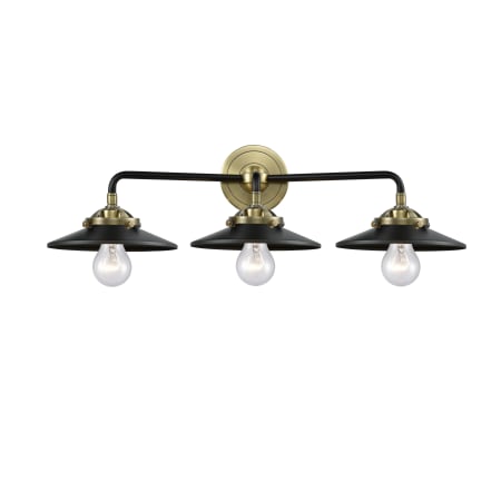 A large image of the Innovations Lighting 284-3W Railroad Black Antique Brass / Matte Black