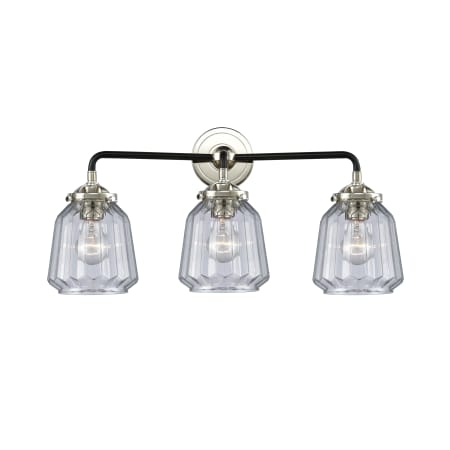 A large image of the Innovations Lighting 284-3W Chatham Black Polished Nickel / Clear