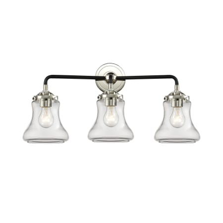 A large image of the Innovations Lighting 284-3W Bellmont Black Polished Nickel / Clear