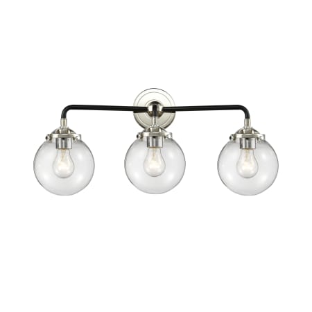 A large image of the Innovations Lighting 284-3W-6 Beacon Black Polished Nickel / Clear