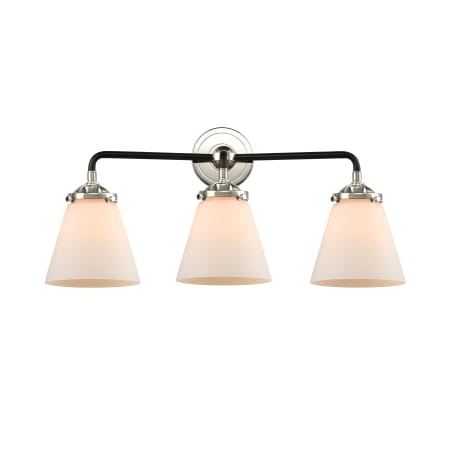 A large image of the Innovations Lighting 284-3W Small Cone Black Polished Nickel / Matte White Cased