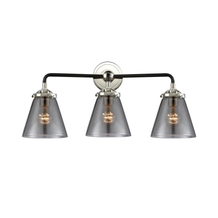 A large image of the Innovations Lighting 284-3W Small Cone Black Polished Nickel / Smoked