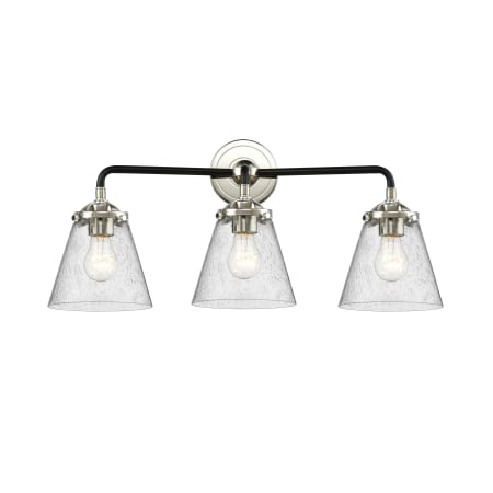 A large image of the Innovations Lighting 284-3W Small Cone Black Polished Nickel / Seedy