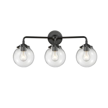 A large image of the Innovations Lighting 284-3W-6 Beacon Oil Rubbed Bronze / Clear