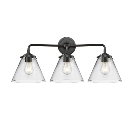 A large image of the Innovations Lighting 284-3W Large Cone Oil Rubbed Bronze / Clear
