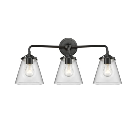 A large image of the Innovations Lighting 284-3W Small Cone Oil Rubbed Bronze / Clear