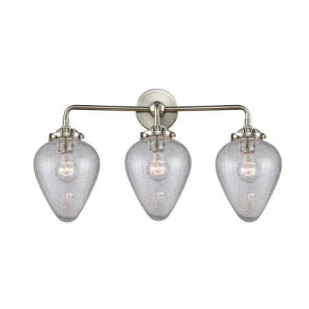 A large image of the Innovations Lighting 284-3W Geneseo Brushed Satin Nickel / Clear Crackle