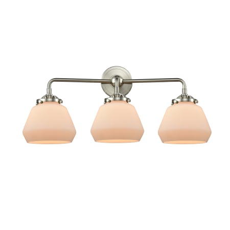 A large image of the Innovations Lighting 284-3W Fulton Brushed Satin Nickel / Matte White Cased