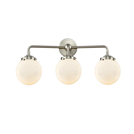 A large image of the Innovations Lighting 284-3W-6 Beacon Brushed Satin Nickel / Gloss White