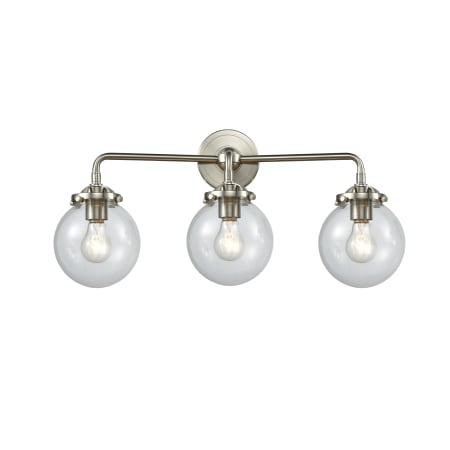 A large image of the Innovations Lighting 284-3W-6 Beacon Brushed Satin Nickel / Clear