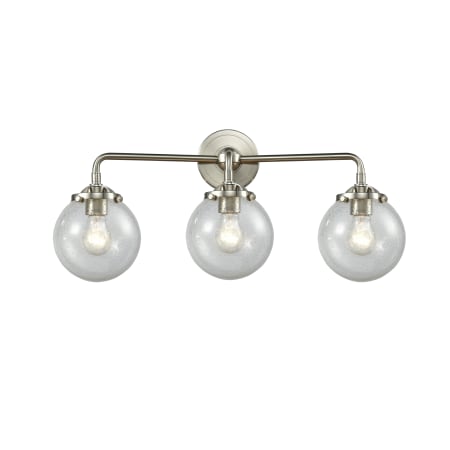 A large image of the Innovations Lighting 284-3W-6 Beacon Brushed Satin Nickel / Seedy