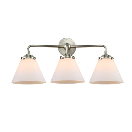 A large image of the Innovations Lighting 284-3W Large Cone Brushed Satin Nickel / Matte White Cased