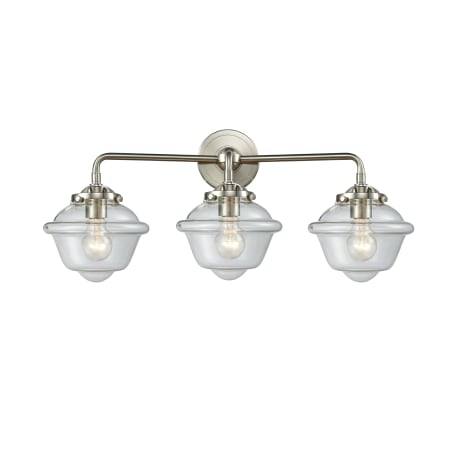 A large image of the Innovations Lighting 284-3W Small Oxford Brushed Satin Nickel / Clear