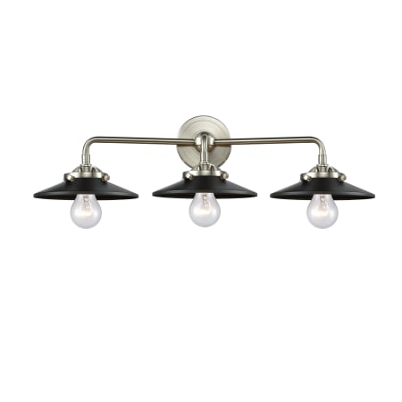 A large image of the Innovations Lighting 284-3W Railroad Brushed Satin Nickel / Matte Black