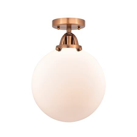 A large image of the Innovations Lighting 288-1C-14-10 Beacon Semi-Flush Antique Copper / Matte White