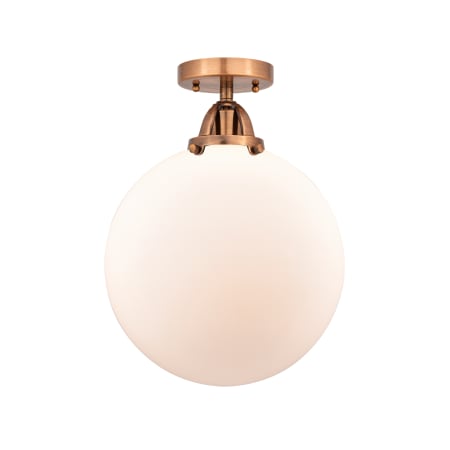 A large image of the Innovations Lighting 288-1C-16-12 Beacon Semi-Flush Antique Copper / Matte White