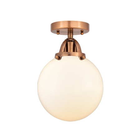 A large image of the Innovations Lighting 288-1C-12-8 Beacon Semi-Flush Antique Copper / Matte White