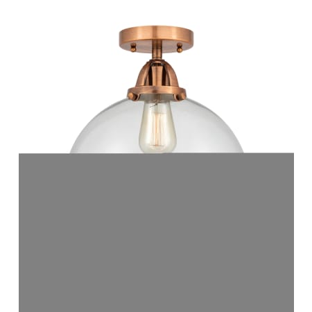A large image of the Innovations Lighting 288-1C-15-12 Beacon Semi-Flush Antique Copper / Clear