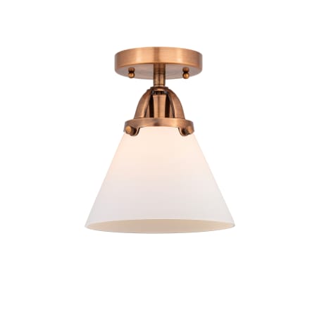 A large image of the Innovations Lighting 288-1C-10-8 Cone Semi-Flush Antique Copper / Matte White