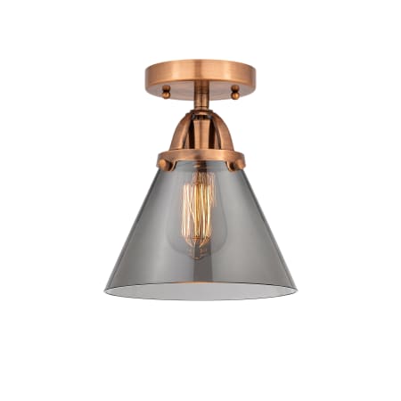 A large image of the Innovations Lighting 288-1C-10-8 Cone Semi-Flush Antique Copper / Plated Smoke