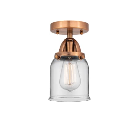 A large image of the Innovations Lighting 288-1C-9-5 Bell Semi-Flush Antique Copper / Clear