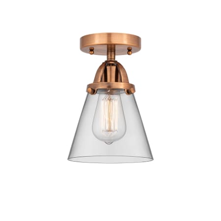 A large image of the Innovations Lighting 288-1C-9-6 Cone Semi-Flush Antique Copper / Clear