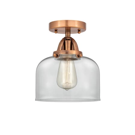 A large image of the Innovations Lighting 288-1C-9-8 Bell Semi-Flush Antique Copper / Clear