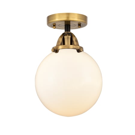 A large image of the Innovations Lighting 288-1C-12-8 Beacon Semi-Flush Black Antique Brass / Matte White