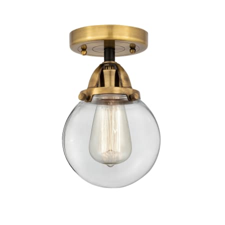 A large image of the Innovations Lighting 288-1C-9-6 Beacon Semi-Flush Black Antique Brass / Clear