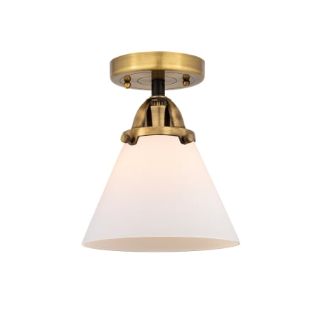 A large image of the Innovations Lighting 288-1C-10-8 Cone Semi-Flush Black Antique Brass / Matte White