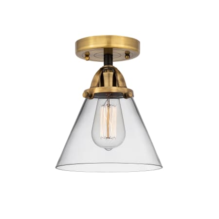 A large image of the Innovations Lighting 288-1C-10-8 Cone Semi-Flush Black Antique Brass / Clear