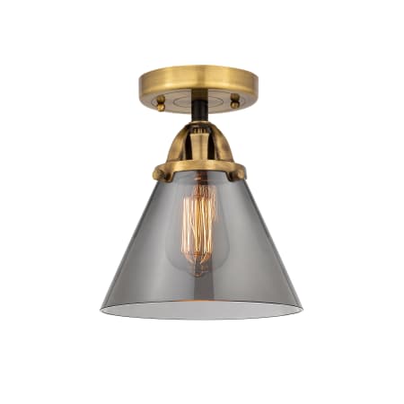 A large image of the Innovations Lighting 288-1C-10-8 Cone Semi-Flush Black Antique Brass / Plated Smoke