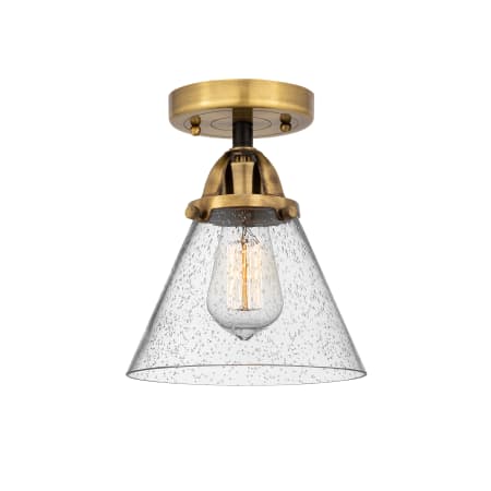 A large image of the Innovations Lighting 288-1C-10-8 Cone Semi-Flush Black Antique Brass / Seedy