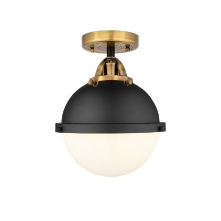 A large image of the Innovations Lighting 288-1C-14-9 Hampden Semi-Flush Black Antique Brass / Matte White