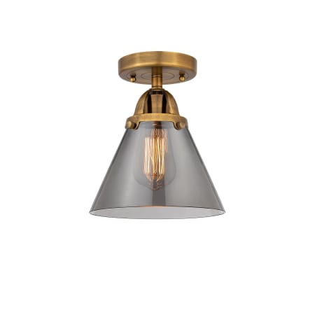 A large image of the Innovations Lighting 288-1C-10-8 Cone Semi-Flush Brushed Brass / Plated Smoke