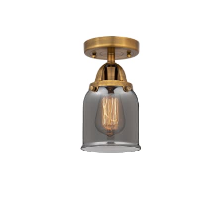 A large image of the Innovations Lighting 288-1C-9-5 Bell Semi-Flush Brushed Brass / Plated Smoke